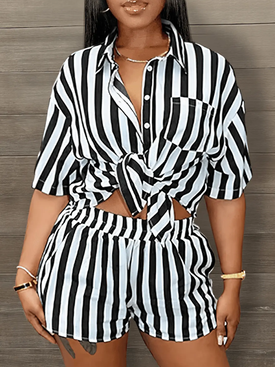 LW Pocket Design Striped Shorts Set