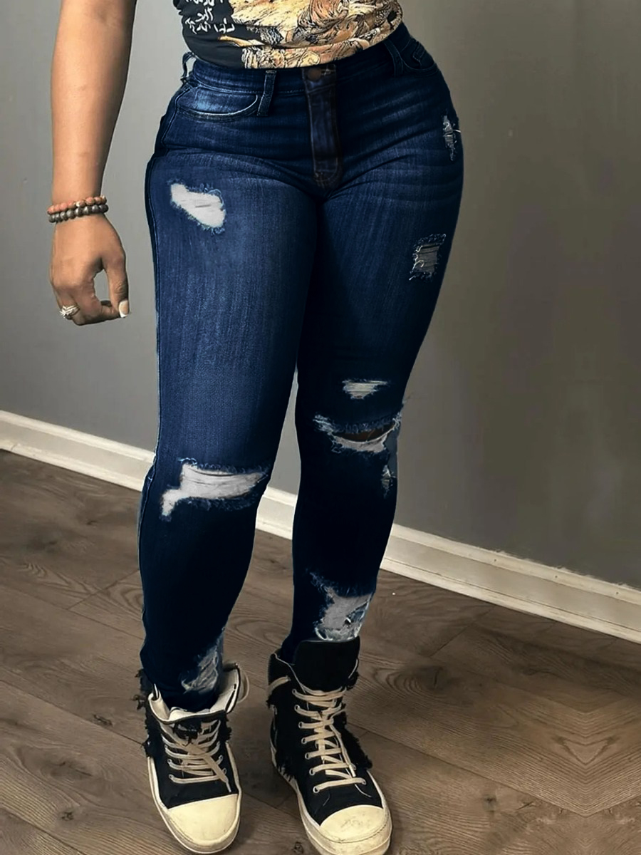 LW COTTON Mid Waist Ripped Micro Elasticity Jeans