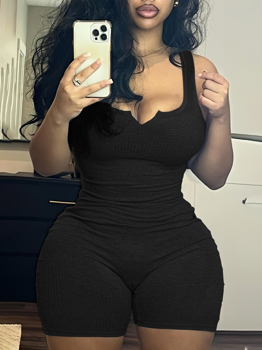 LW BASICS Plus Size Rib Knit Cami Romper