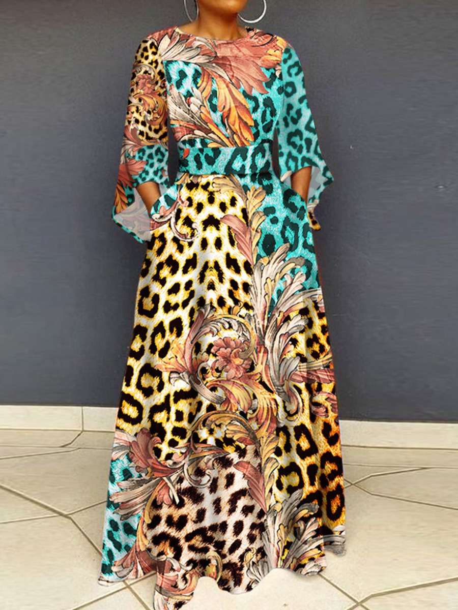 LW Plus Size Leopard Floral Print A Line Dress