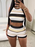 LW Crop Top Striped Shorts Set