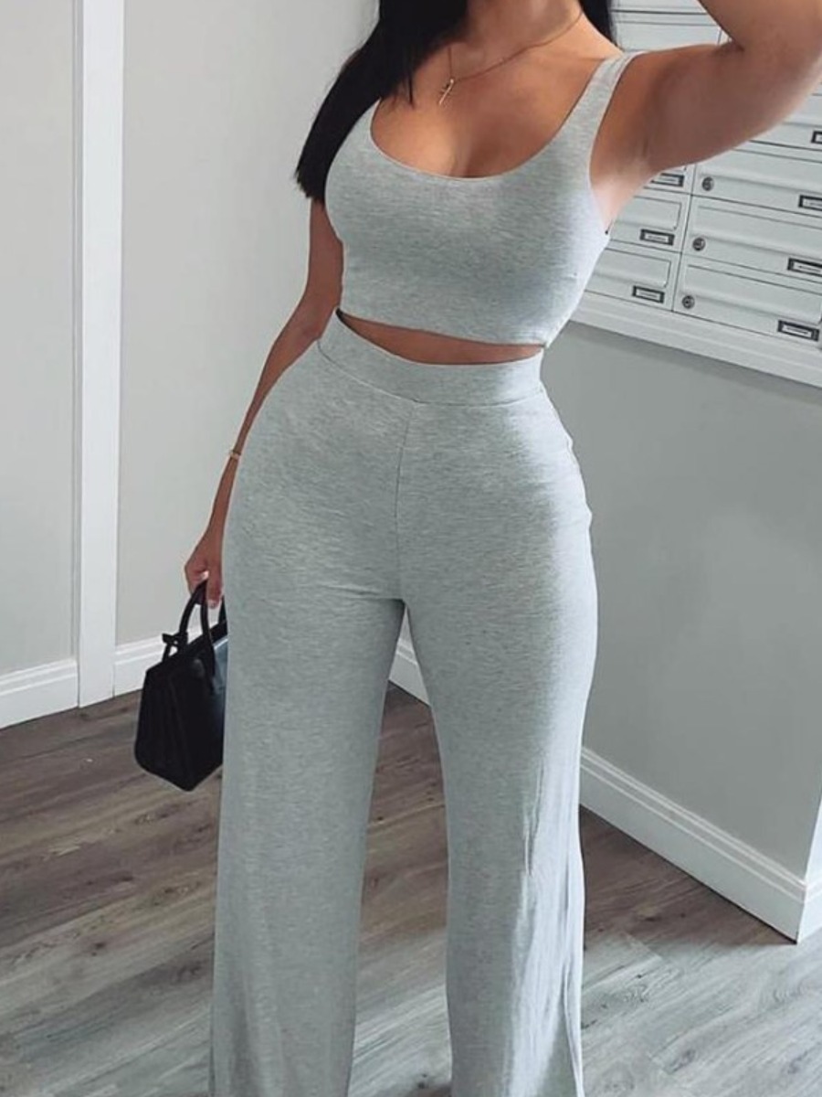 LW BASICS Plus Size Cami High Waist Wide Leg Pants