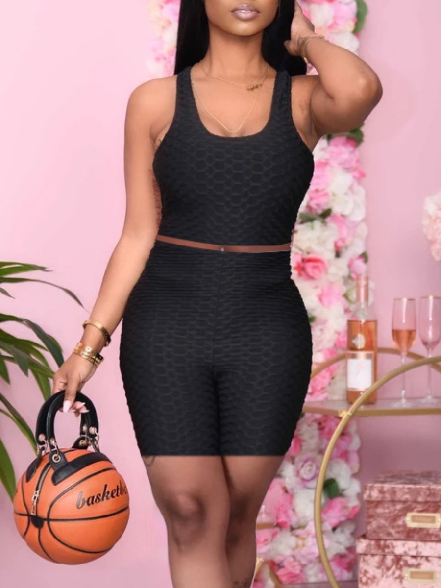 LW BASICS Backless Crop Top Skinny Shorts Set
