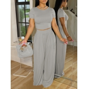 LW Crop Top High Waist Loose Pants Set