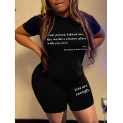 LW Plus Size Round Neck Letter Print Shorts Set