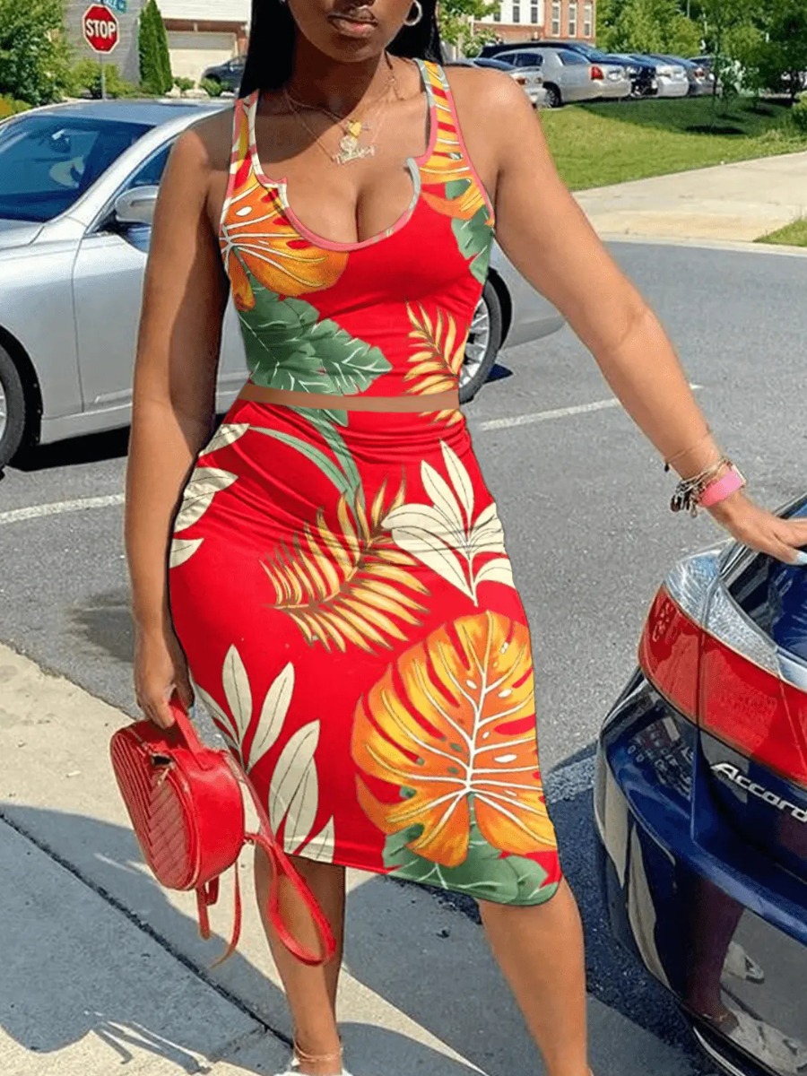 LW SXY Plus Size Cami Floral Print Skirt Set