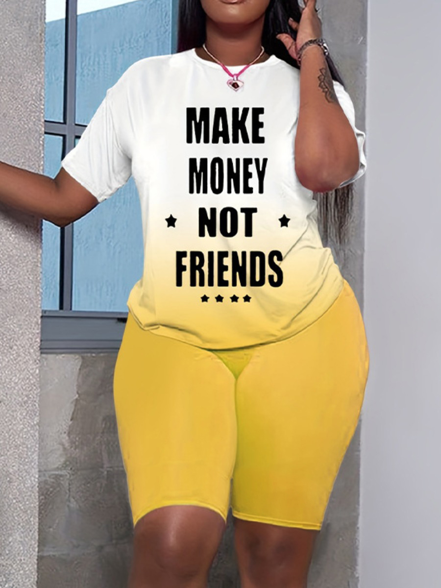 LW Plus Size Gradient Star Letter Print Shorts Set