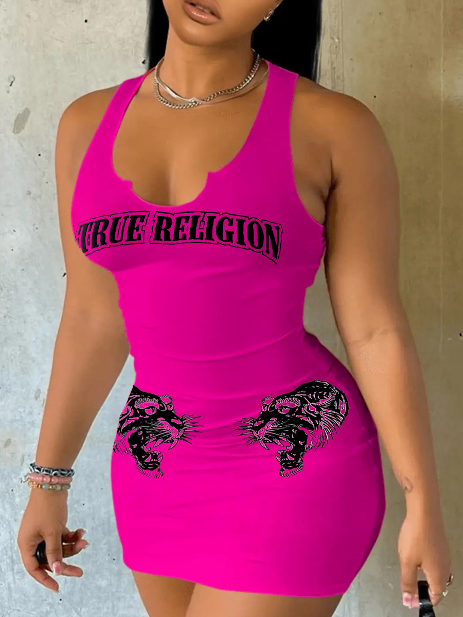 LW Animal Letter Print Bodycon Cami Dress