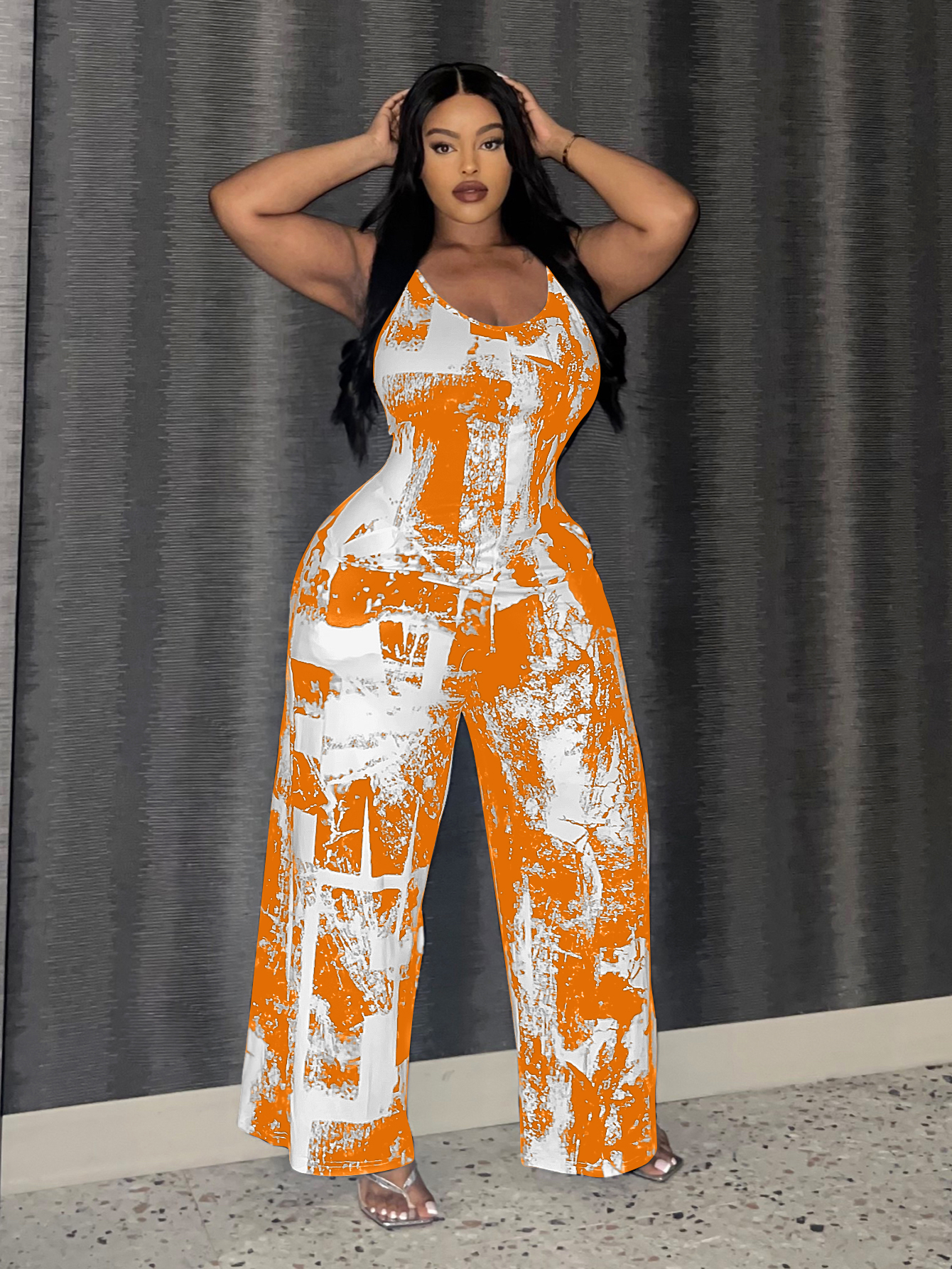 LW Plus Size Cami Print Wide Leg Jumpsuit