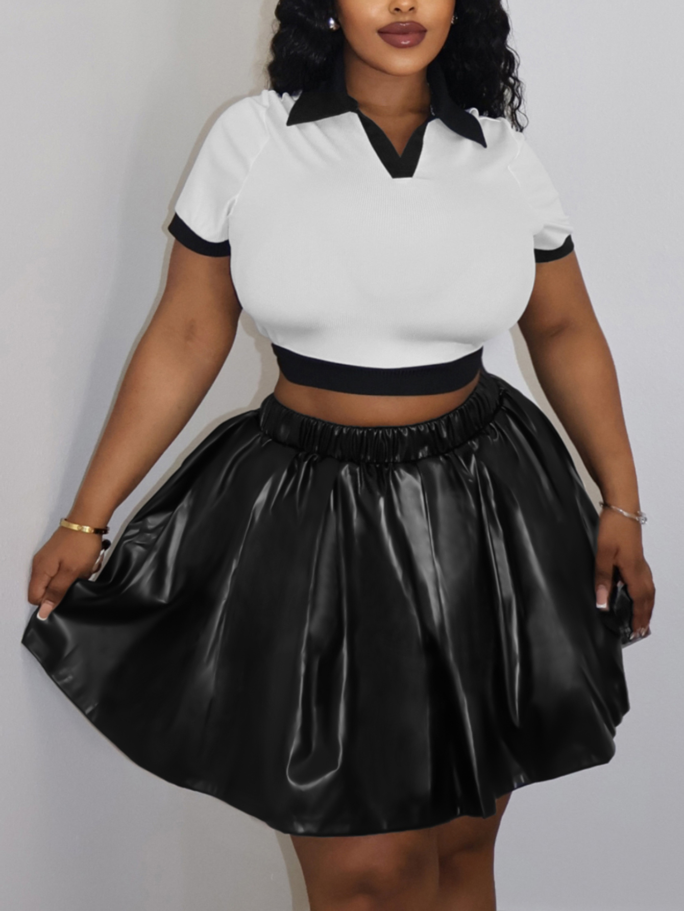 LW BASICS Plus Size Color Contrast Two-piece Skirt Set