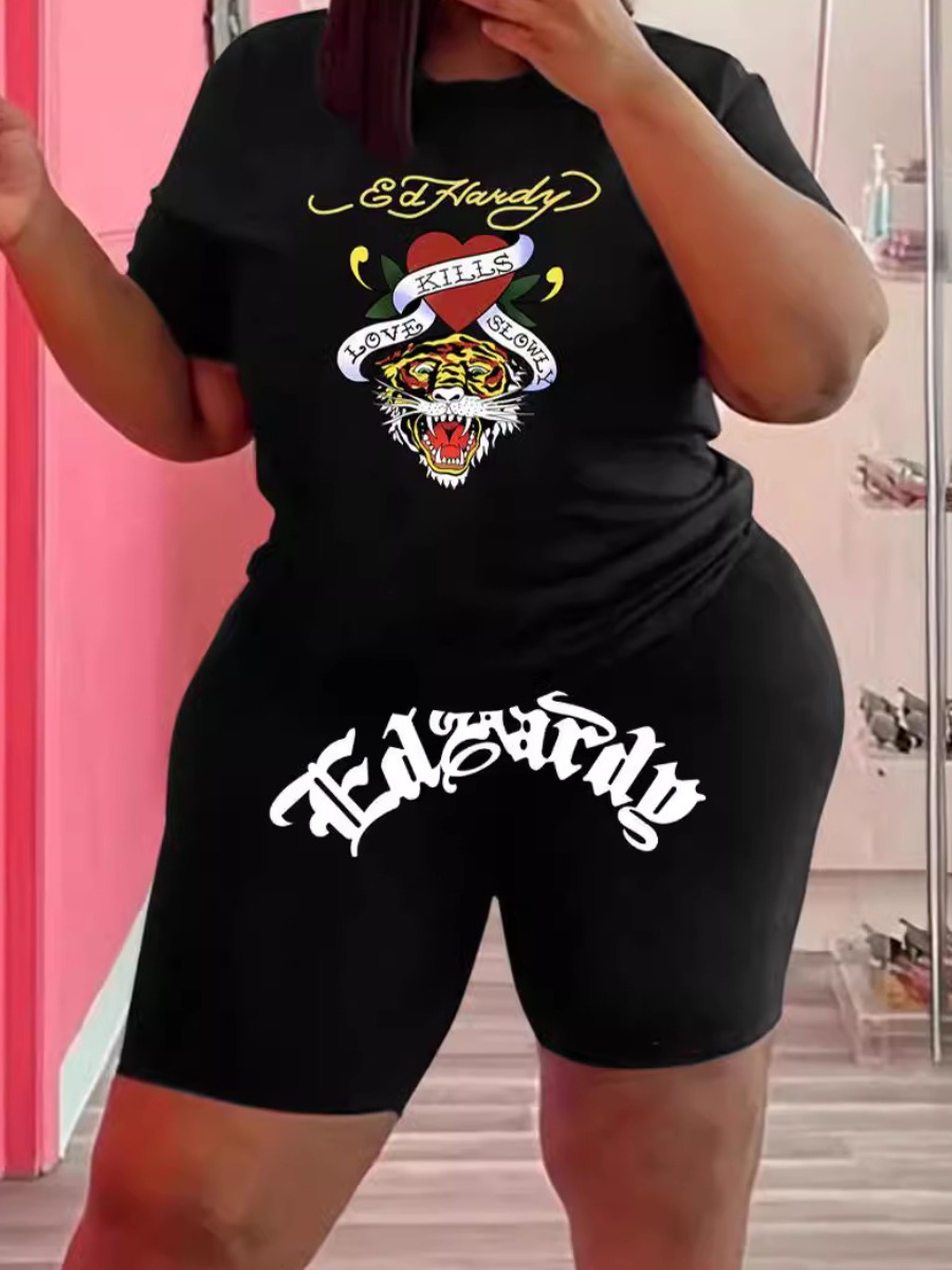 LW Plus Size Heart Letter Print Shorts Set