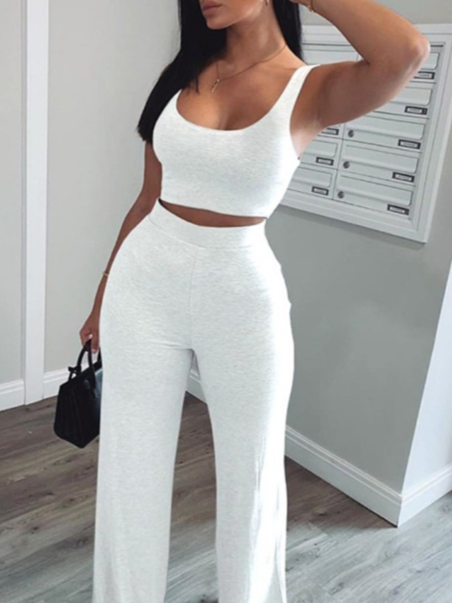 LW BASICS Plus Size Cami High Waist Wide Leg Pants Set