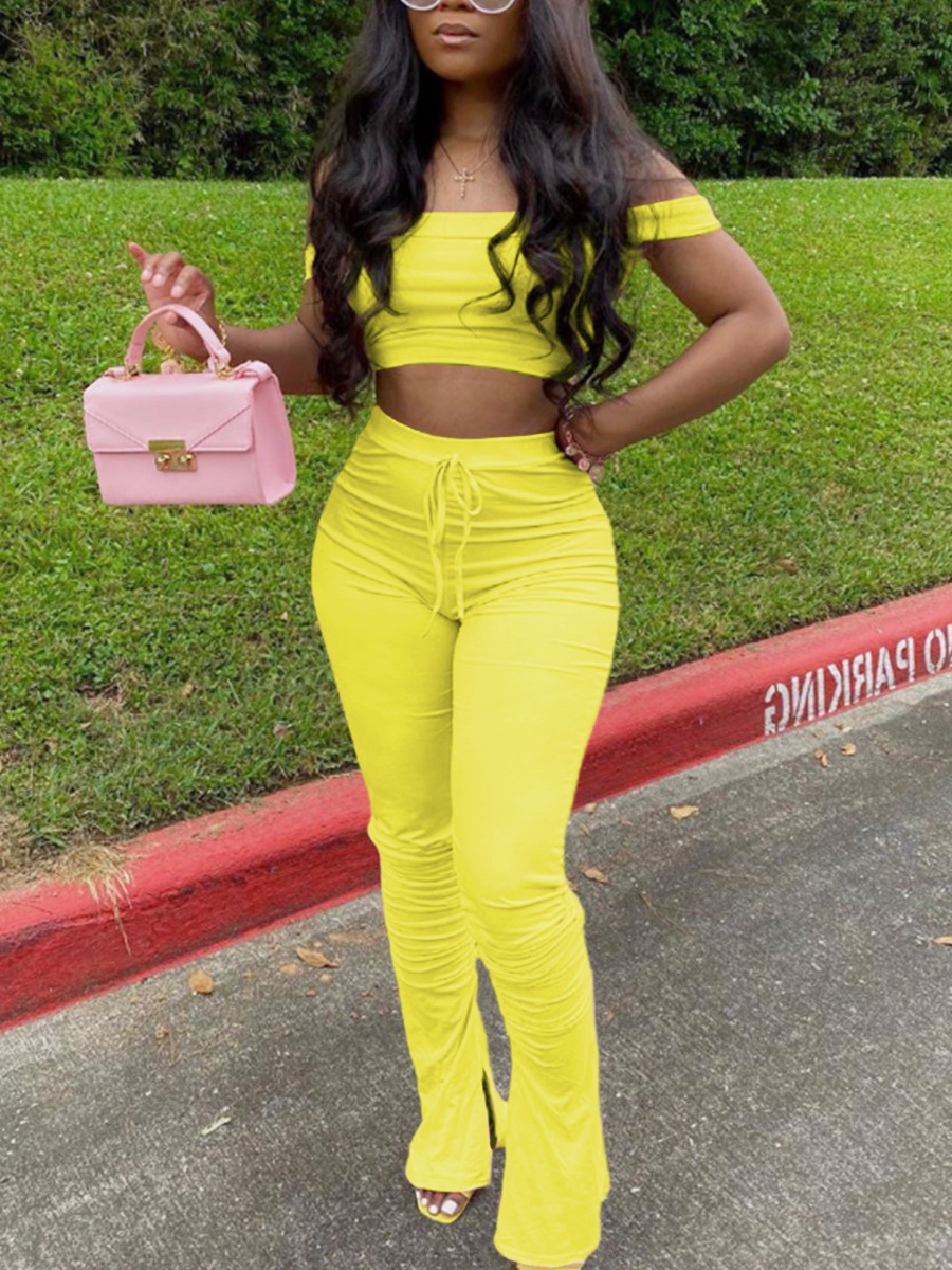 LW SXY Plus Size Crop Top Ruched Drawstring Pants Set