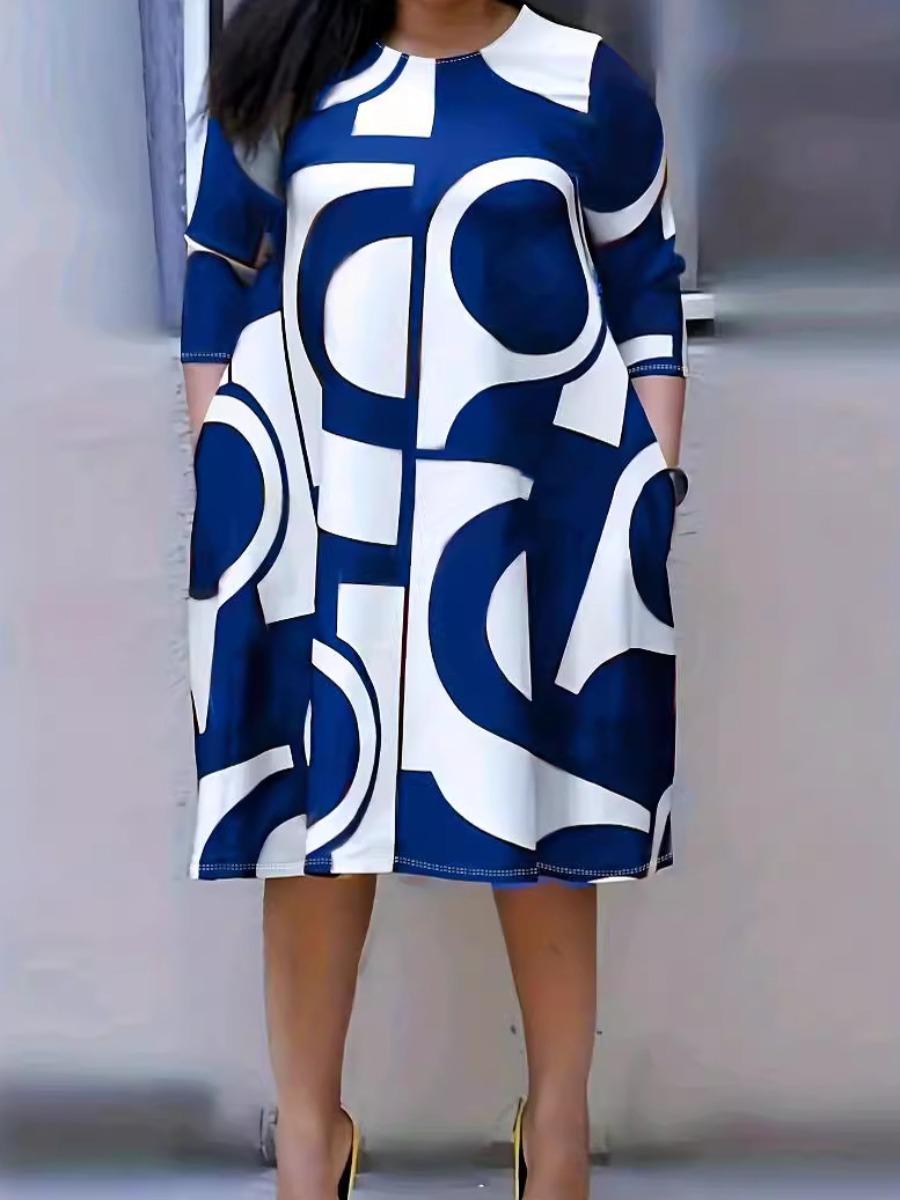 LW Plus Size Round Neck Print Pocket Design Dress