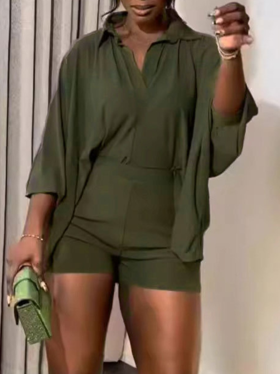 LW Plus Size Batwing Sleeve Loose Shorts Set