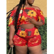 LW Plus Size Crop Top Sunflower Print Ruffle Trim 