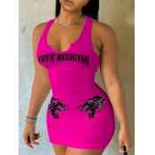 LW Animal Letter Print Bodycon Cami Dress