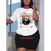 LW Plus Size Money Letter Print Shorts Set