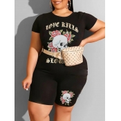LW Plus Size Skull Head Floral Letter Print Shorts