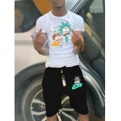 LW Men Cartoon Print Drawstring Shorts Set