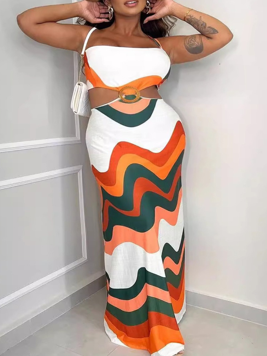 LW Plus Size Striped Cut Out A Line Dress