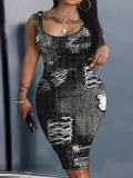 LW Plus Size Ripped Print Bodycon Cami Dress