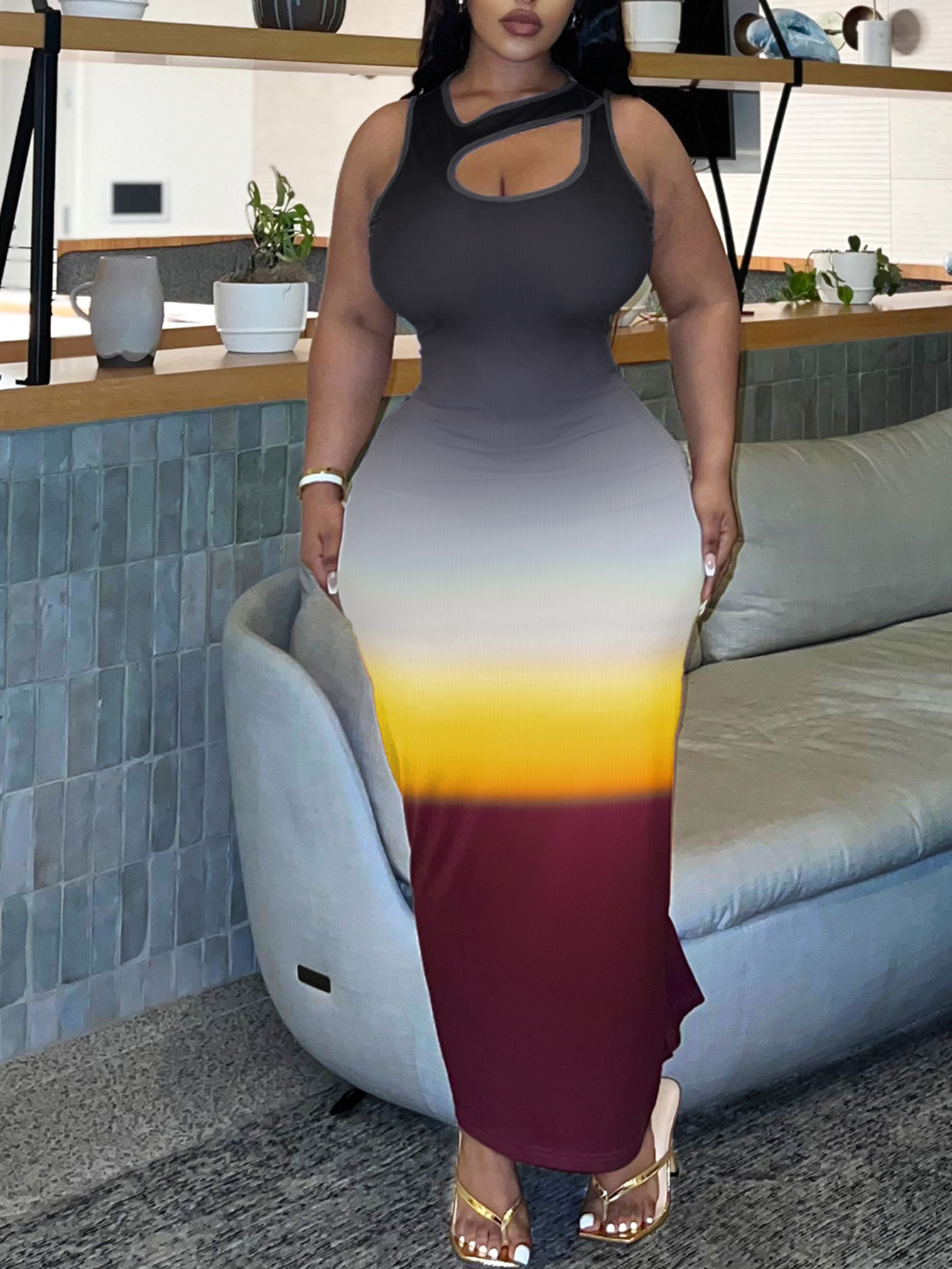 LW BASICS Plus Size Gradient Cut Out Bodycon Dress