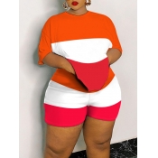 LW Plus Size Color Lump Patchwork Shorts Set