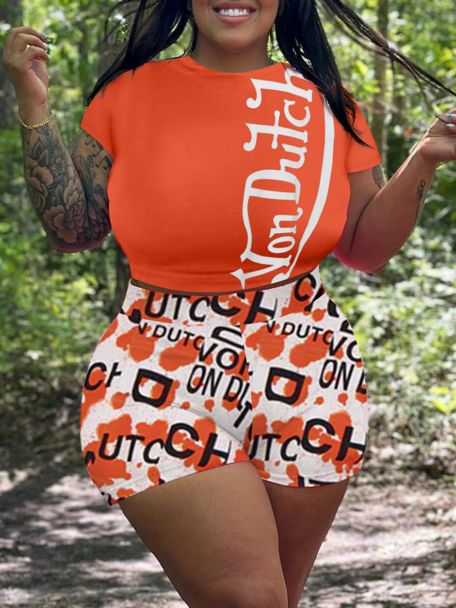 LW Plus Size Pattern Mixed Print Two-piece Shorts Set