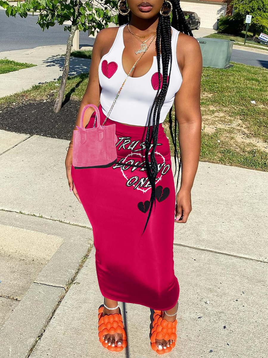 LW Cami Broken Heart Letter Print Skirt Set