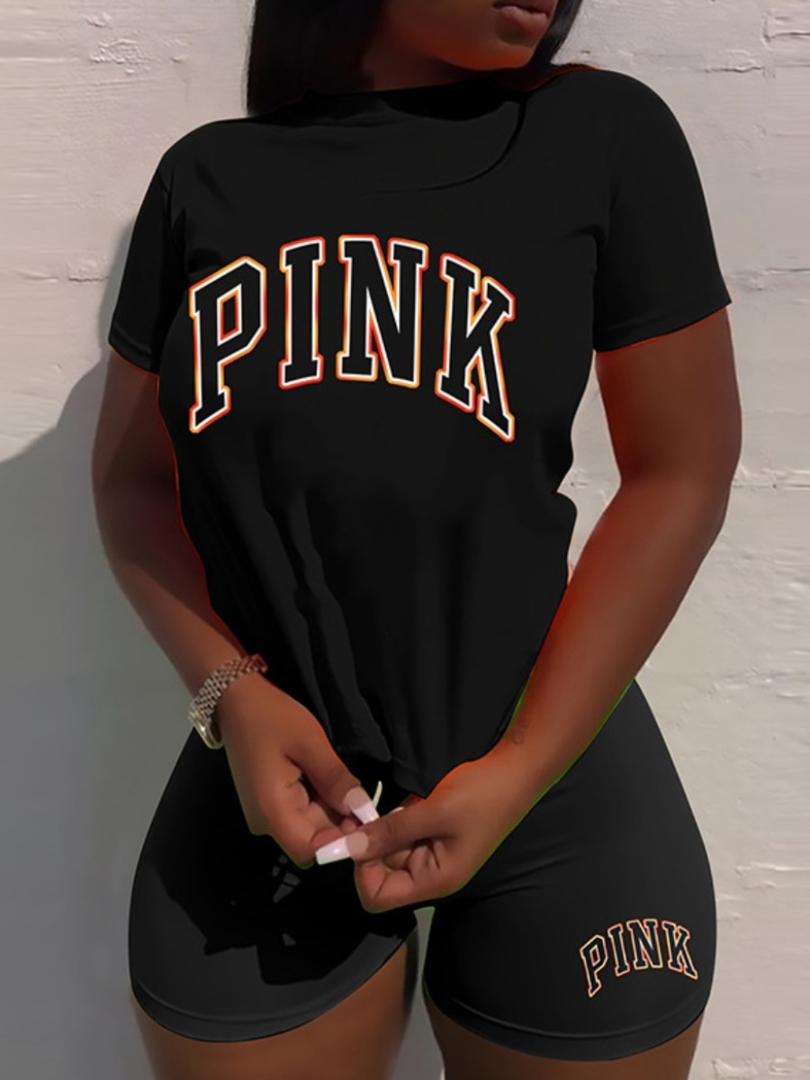 LW Plus Size Pink Letter Print Shorts Set