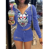 LW Skull Head Letter Print Drawstring Shorts Set