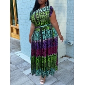 LW Plus Size Leopard Print Ruffle Design Pleated D