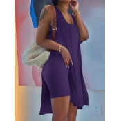 LW BASICS Plus Size Solid Color Monochrome Two-pie