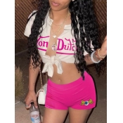 LW Letter Print Split Front Bandage Design Shorts 