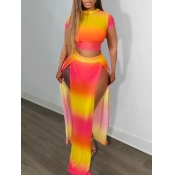 LW Plus Size Gradient High Split Skirt Set