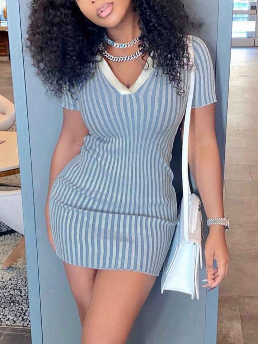 LW Pattern Striped Mini Dress