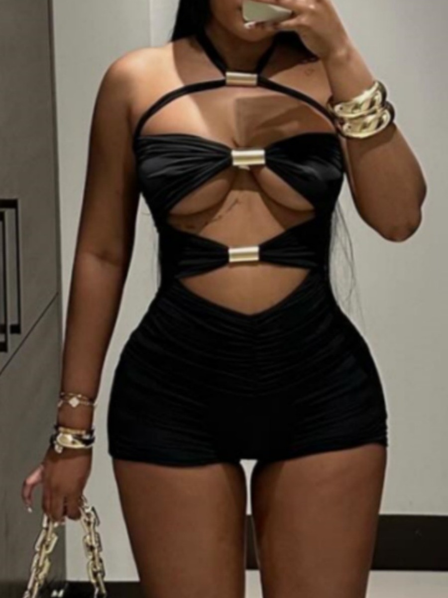 LW SXY Metal Decoration Solid Color Romper