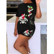 LW Plus Size Skull Head Floral Letter Print Shorts