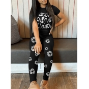 LW Pattern Letter Floral Two-piece Pants Set