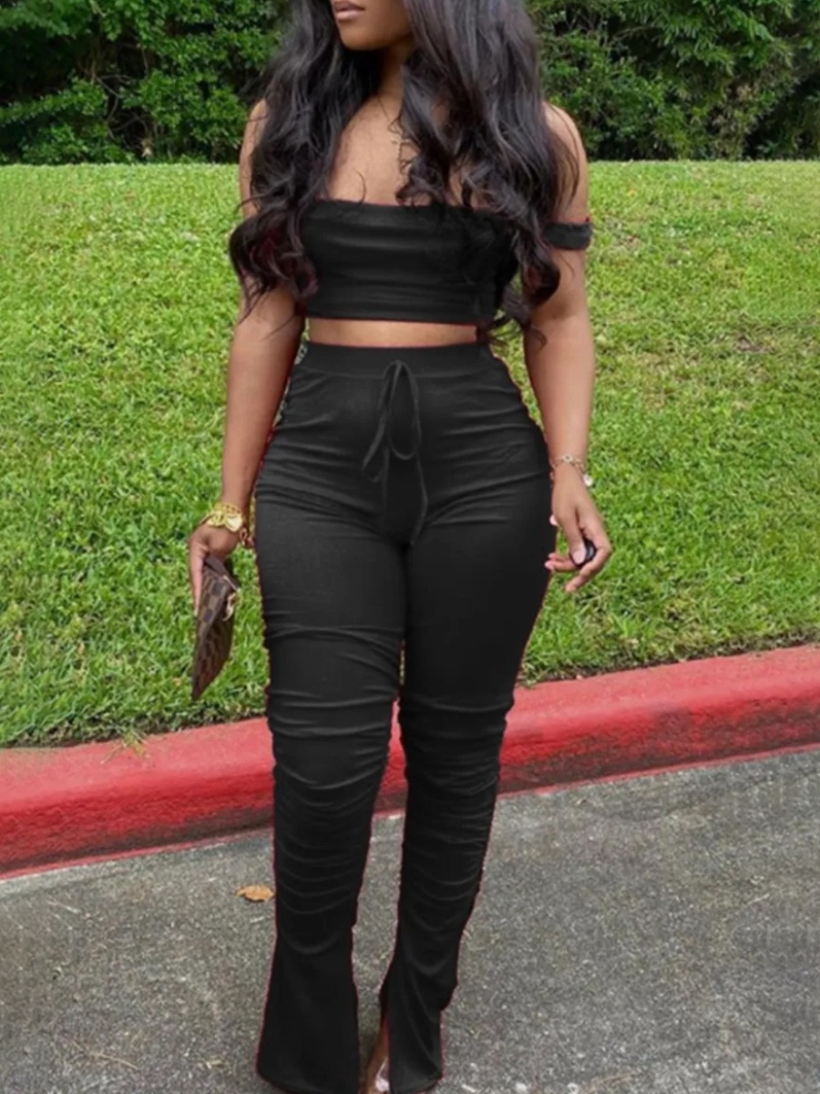 LW Burn Flowers Solid Color Two-piece Pants Set