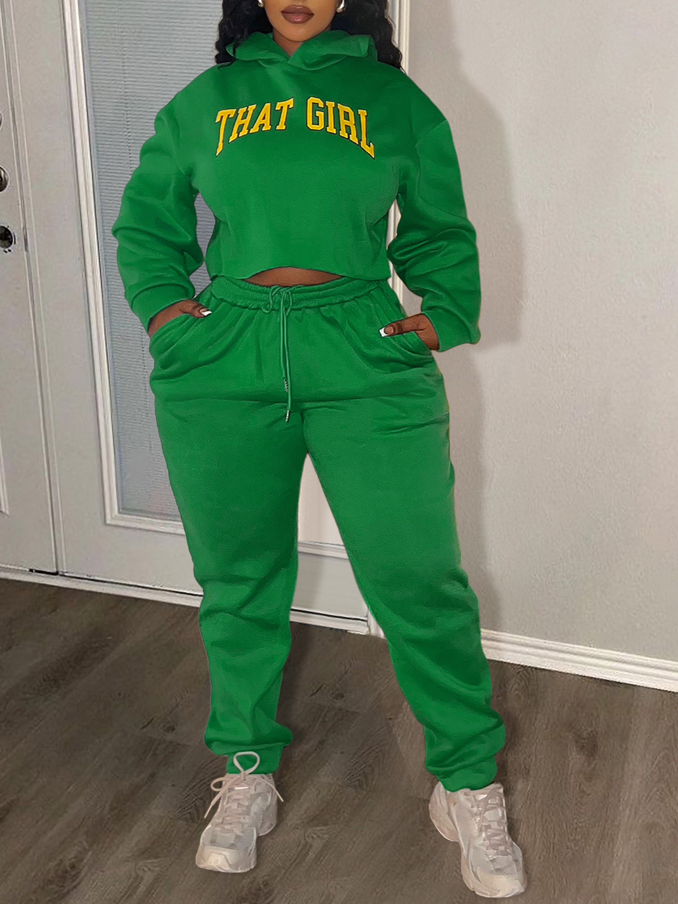 LW BASICS Plus Size Crop Top Letter Print Tracksuit Set