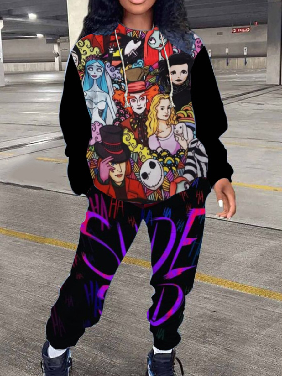 LW Plus Size Cartoon Letter Print Tie Dye Pants Set