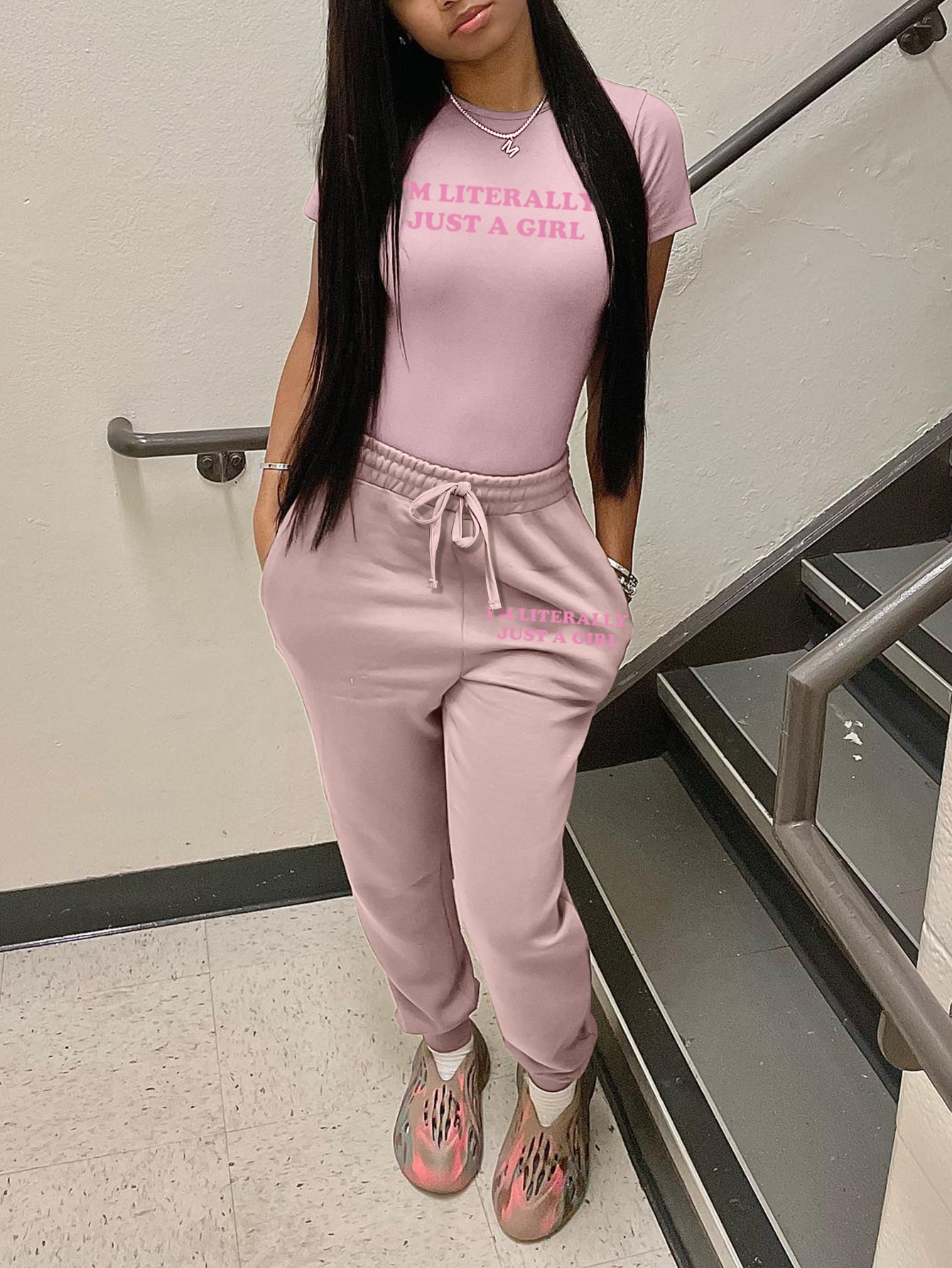 LW BASICS Letter Two-piece Pants Set