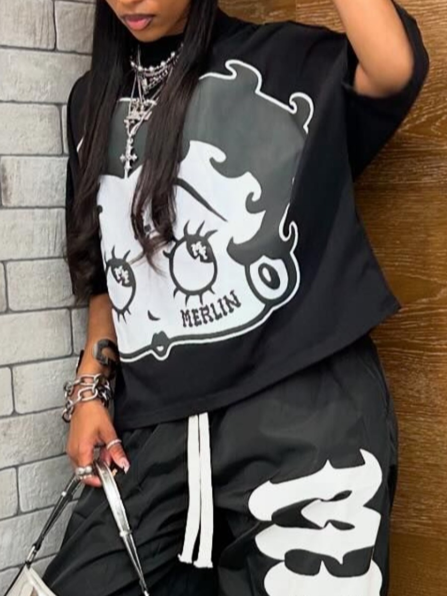 LW Pattern Cartoon Print T-shirt