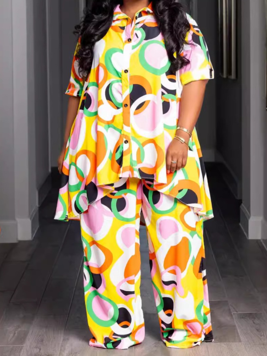 LW Plus Size Pattern Geometric Two-piece Pants Set