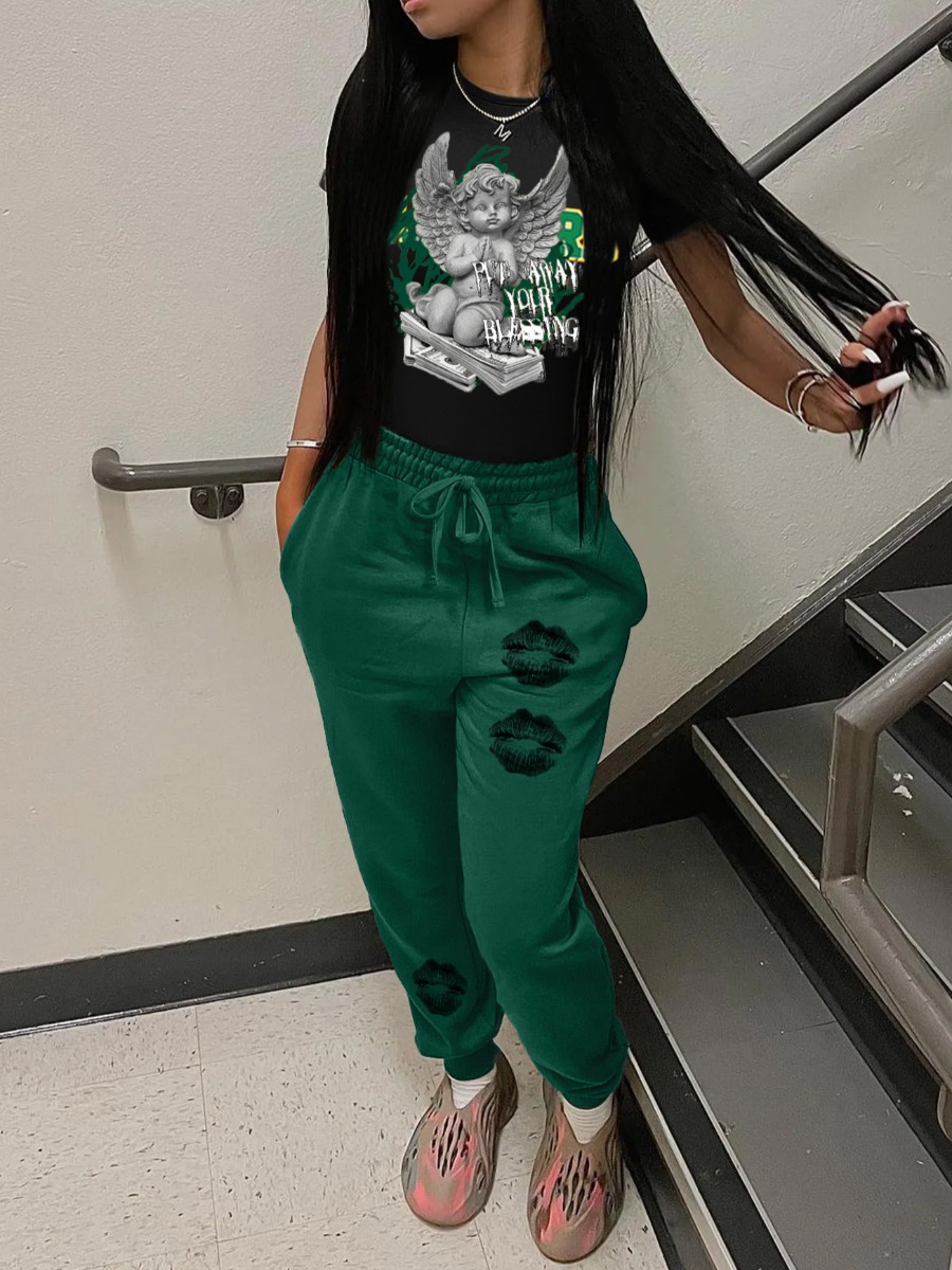 LW Pattern Mixed Print Two-piece Pants Set