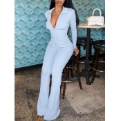 LW Zipper Design Skinny Flared Jumpsuit