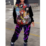 LW Plus Size Cartoon Letter Print Tie Dye Pants Se