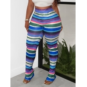 LW BASICS Plus Size Striped Patchwork Skinny Pants
